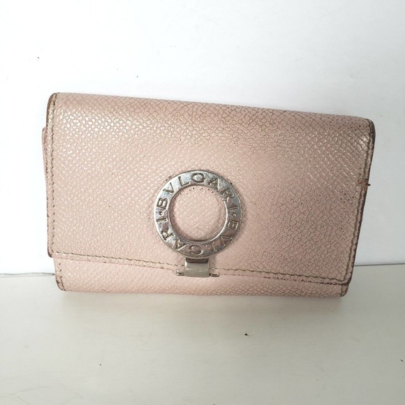 BVLGARI Logo Light Pink Grain Leather Key Holder 4 Hooks Small Designer - Picture 1 of 6